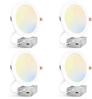 4 Pack 7 Inch 5CCT Ultra-Thin LED Canless Recessed Ceiling Downlight Dimmable Wafer Light with Junction Box, 2700K/3000K/3500K/4000K/5000K Selectable, 15W=100W, 1300LM High Brightness, ETL&FCC 4 Pack 7 Inch 5CCT Ultra-Thin LED Canless Recessed Ceiling Downlight Dimmable Wafer Light with Junction Box, 2700K/3000K/3500K/4000K/5000K Selectable, 15W=100W, 1300LM High Brightness, ETL&FCC