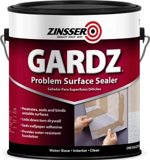 Gardz Water-Based Problem Surface Sealer, Clear, 1 Gallon Gardz problem surface sealer, 1 Gallon. Clear water-base sealer hardens & seals damaged drywall, torn paper. - Home Decor Products Gardz Water-Based Problem Surface Sealer, Clear, 1 Gallon Gardz problem surface sealer, 1 Gallon. Clear water-base sealer hardens & seals damaged drywall, torn paper. - Home Decor Products