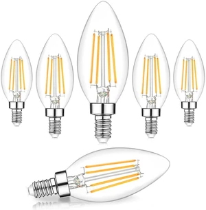 6-Pack Dimmable E12 LED Candelabra Bulbs 60W Equivalent, 2700K 6W, B11 Candle Base, 600 Lumens, LED Filament, High CRI, Vintage Light Bulb for Chandelier Ceiling Fan 6-Pack Dimmable E12 LED Candelabra Bulbs 60W Equivalent, 2700K 6W, B11 Candle Base, 600 Lumens, LED Filament, High CRI, Vintage Light Bulb for Chandelier Ceiling Fan