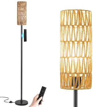 64'' Floor Lamps for Living Room with Remote Control and Stepless Dimmable Colors Temperature & Brightness, Boho Black Standing Lamp with Beige Rattan Shade 64'' Floor Lamps for Living Room with Remote Control and Stepless Dimmable Colors Temperature & Brightness, Boho Black Standing Lamp with Beige Rattan Shade