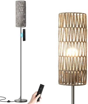 64'' Floor Lamps for Living Room with Remote Control and Stepless Dimmable Colors Temperature & Brightness, Boho Grey Standing Lamp with Grey Rattan Shade 64'' Floor Lamps for Living Room with Remote Control and Stepless Dimmable Colors Temperature & Brightness, Boho Grey Standing Lamp with Grey Rattan Shade