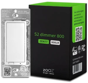 800 Series Z-Wave Long Range S2 Dimmer Switch ZEN77 800LR, White | Simple Direct 3-Way and 4-Way Solution (Works with Regular Switches, No Aux Switch Needed) | Z-Wave Hub Required 800 Series Z-Wave Long Range S2 Dimmer Switch ZEN77 800LR, White | Simple Direct 3-Way and 4-Way Solution (Works with Regular Switches, No Aux Switch Needed) | Z-Wave Hub Required