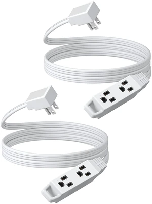 2 Pack 6FT 3 Outlet Flat White Extension Cord 16/3, ETL Listed Ultra Slim, Narrow Space Friendly, 3 Prong, 13A/125V/1625W Grounded Flat Power Cable, SPT-3 Cord for Corner Hidden Appliances 2 Pack 6FT 3 Outlet Flat White Extension Cord 16/3, ETL Listed Ultra Slim, Narrow Space Friendly, 3 Prong, 13A/125V/1625W Grounded Flat Power Cable, SPT-3 Cord for Corner Hidden Appliances