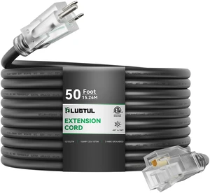12 Gauge Extension Cord 50FT | Outdoor Extension Cord with Lighted End, Heavy Duty,15A 1875W SJTW, ETL Listed, Great for Garden and Home, Black 12 Gauge Extension Cord 50FT | Outdoor Extension Cord with Lighted End, Heavy Duty,15A 1875W SJTW, ETL Listed, Great for Garden and Home, Black