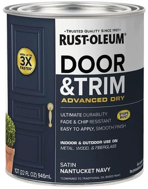 Stops Rust Door & Trim Paint, Satin Nantucket Navy Ultimate Durability on Metal, Wood and Fiberglass Durable Chip and Fade Resistance Smooth Finish Indoor and Outdoor Stops Rust Door & Trim Paint, Satin Nantucket Navy Ultimate Durability on Metal, Wood and Fiberglass Durable Chip and Fade Resistance Smooth Finish Indoor and Outdoor