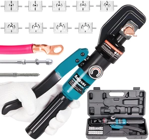 10 Ton Hydraulic Battery Cable Crimper Single-Hand Return, 9 Hex Dies for 12-2/0 AWG, 180° Rotating Head, Pro Terminal Tool for Car/RV/Marine Power 10 Ton Hydraulic Battery Cable Crimper Single-Hand Return, 9 Hex Dies for 12-2/0 AWG, 180° Rotating Head, Pro Terminal Tool for Car/RV/Marine Power