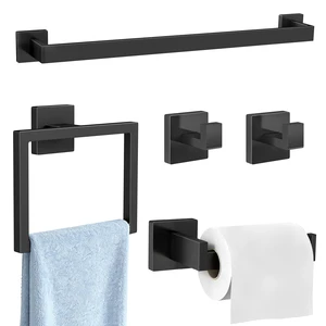 Bathroom Accessories Set Wall Mounted, 5-Piece 24In Matte Black Stainless Steel Modern Wall Mount Towel Racks for Bathroom Towel Bar Set Bathroom Accessories Set Wall Mounted, 5-Piece 24In Matte Black Stainless Steel Modern Wall Mount Towel Racks for Bathroom Towel Bar Set