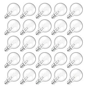 25 Pack G40 Outdoor String Light Replacement Bulbs, Warm White 5W 120V, E12 Base, Dimmable, Small Globe Incandescent Light Bulbs for Patio Backyard Garden Cafe Bistro Deck 25 Pack G40 Outdoor String Light Replacement Bulbs, Warm White 5W 120V, E12 Base, Dimmable, Small Globe Incandescent Light Bulbs for Patio Backyard Garden Cafe Bistro Deck