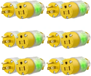 6 Sets Lighted Extension Cord Ends Replacement Plug 3 Prong 15A 125V NEMA 5-15P*NEMA 5-15R, Electrical Replacement Plug, Male and Female Extension Cord Ends, 15 Amp Plug, UL Listed,Yellow 6 Sets Lighted Extension Cord Ends Replacement Plug 3 Prong 15A 125V NEMA 5-15P*NEMA 5-15R, Electrical Replacement Plug, Male and Female Extension Cord Ends, 15 Amp Plug, UL Listed,Yellow