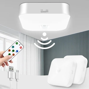 Rechargeable Motion Sensor Ceiling Light with Remote, 3000K-6000K 2 Pack Wireless, Battery Operated, Motion Activated, Indoor Use for Closet, Shower, Hallway, Garage, Pantry, Stair and Bathroom Rechargeable Motion Sensor Ceiling Light with Remote, 3000K-6000K 2 Pack Wireless, Battery Operated, Motion Activated, Indoor Use for Closet, Shower, Hallway, Garage, Pantry, Stair and Bathroom