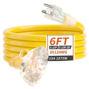 6 FT 12 Gauge Yellow Heavy Duty Outdoor Extension Cord Waterproof Extension Cord with Multiple Outlets Light Indicator, 12AWG 3 Outlet, Flexible SJTW, 15A 1875W, ETL Listed, Indoor/Outdoor 6 FT 12 Gauge Yellow Heavy Duty Outdoor Extension Cord Waterproof Extension Cord with Multiple Outlets Light Indicator, 12AWG 3 Outlet, Flexible SJTW, 15A 1875W, ETL Listed, Indoor/Outdoor