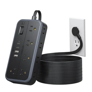 Power Strip 15 Ft Cord, 10 Widely Spaced Outlets, 4 USB Port(2 USB C Port), Ultra Thin Flat Plug Extension Cord 15 Feet for Home Office Garage, Black Power Strip 15 Ft Cord, 10 Widely Spaced Outlets, 4 USB Port(2 USB C Port), Ultra Thin Flat Plug Extension Cord 15 Feet for Home Office Garage, Black