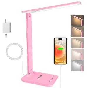 LED Desk Lamp Dimmable Table Lamp Reading Lamp with USB Charging Port, 5 Lighting Modes, Sensitive Control, 30/60 Minutes Timer Pink (Pink, First-Generation) LED Desk Lamp Dimmable Table Lamp Reading Lamp with USB Charging Port, 5 Lighting Modes, Sensitive Control, 30/60 Minutes Timer Pink (Pink, First-Generation)