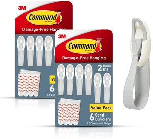 Plastic Cord Bundlers, Damage-Free Cable Organizer, No Tools Required, 12 Gray and 24 Adhesive Strips Plastic Cord Bundlers, Damage-Free Cable Organizer, No Tools Required, 12 Gray and 24 Adhesive Strips