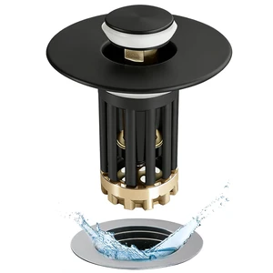 3 in 1 Pop Up Bathroom Sink Stopper, Bathroom Sink Drain Strainer with Removable Basket Hair Catcher, Universal Sink Plug Cover for 1.06 in to 1.6 in Drain, Matte Black 3 in 1 Pop Up Bathroom Sink Stopper, Bathroom Sink Drain Strainer with Removable Basket Hair Catcher, Universal Sink Plug Cover for 1.06 in to 1.6 in Drain, Matte Black
