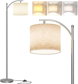 Arc Floor Lamp, Modern Floor Lamp with 9W 3 Color Temperatures Bulb Metal Standing Lamps with Adjustable Hanging Lampshade,Tall Floor Lamps for Living Room,Bedroom, Office, Nickel Arc Floor Lamp, Modern Floor Lamp with 9W 3 Color Temperatures Bulb Metal Standing Lamps with Adjustable Hanging Lampshade,Tall Floor Lamps for Living Room,Bedroom, Office, Nickel