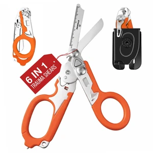 Heavy Duty 6 in 1 Multifunctional Trauma Shears Foldable | Stainless Steel emergency response scissors | Survival Shears with Holster | Medical Trauma shears Tactical With Strap Cutter | Orange Heavy Duty 6 in 1 Multifunctional Trauma Shears Foldable | Stainless Steel emergency response scissors | Survival Shears with Holster | Medical Trauma shears Tactical With Strap Cutter | Orange