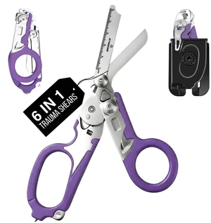 Heavy Duty 6 in 1 Multifunctional Trauma Shears Foldable | Stainless Steel emergency response scissors | Survival Shears with Holster | Medical Trauma shears Tactical With Strap Cutter | Purple Heavy Duty 6 in 1 Multifunctional Trauma Shears Foldable | Stainless Steel emergency response scissors | Survival Shears with Holster | Medical Trauma shears Tactical With Strap Cutter | Purple