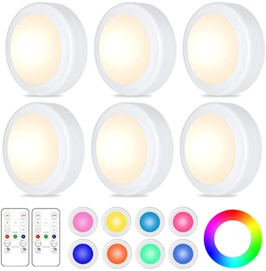 6 Pack LED Puck Lights Remote Control 16 Color Changeable Under Cabinet Lights, Battery Operated Lights Night Light with Dimmer & Timmer for Closet Bedroom Kitchen, White 6 Pack LED Puck Lights Remote Control 16 Color Changeable Under Cabinet Lights, Battery Operated Lights Night Light with Dimmer & Timmer for Closet Bedroom Kitchen, White