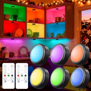 6 Pack LED Puck Lights Remote Control 16 Color Changeable Under Cabinet Lights, Battery Operated Lights Night Light with Dimmer & Timmer for Closet Bedroom Kitchen, Black 6 Pack LED Puck Lights Remote Control 16 Color Changeable Under Cabinet Lights, Battery Operated Lights Night Light with Dimmer & Timmer for Closet Bedroom Kitchen, Black