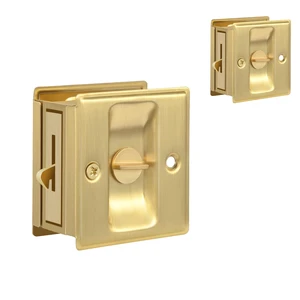 2 Pack Privacy Sliding Door Lock with Pull - Replace Old Or Damaged Pocket Door Locks Hardware Quickly and Easily, 2-3/4x2-1/2, for 1-3/8 Thickness Door, Brushed Brass 2 Pack Privacy Sliding Door Lock with Pull - Replace Old Or Damaged Pocket Door Locks Hardware Quickly and Easily, 2-3/4x2-1/2, for 1-3/8 Thickness Door, Brushed Brass