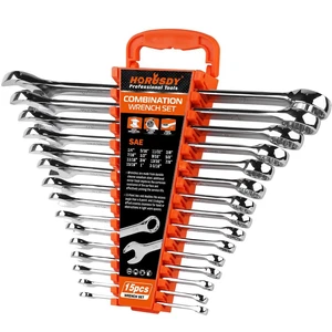 15-Piece SAE Wrench Sets, Premium Combination Wrench Set Metric 1/4in-1 in, Max Torque, 12-Point, Chrome Vanadium Steel, with Storage Rack 15-Piece SAE Wrench Sets, Premium Combination Wrench Set Metric 1/4in-1 in, Max Torque, 12-Point, Chrome Vanadium Steel, with Storage Rack