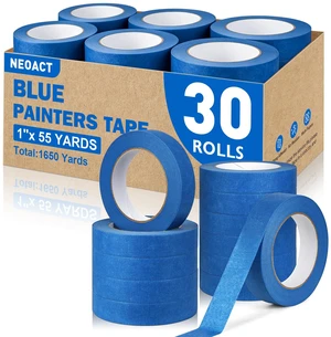 30 Rolls Painters Tape 1 Inch Wide, Blue Masking Tape for Painting 55yds UV Resistant, No Residue, Sharp Lines, Multi-Surface Blue Painters Tape for Wall Painting, Home, Indoor and Outdoor 30 Rolls Painters Tape 1 Inch Wide, Blue Masking Tape for Painting 55yds UV Resistant, No Residue, Sharp Lines, Multi-Surface Blue Painters Tape for Wall Painting, Home, Indoor and Outdoor