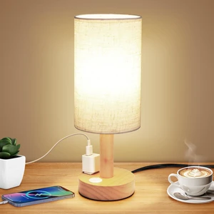 Small Bedside Table Lamp with AC Outlet, Natural Wood Base & Linen Shade, Mini Cute Cozy Warm White Nightstand Boho Lamp, Study Desk Night Stand Light for Bedroom, Kitchen, Nursery, Living Room Small Bedside Table Lamp with AC Outlet, Natural Wood Base & Linen Shade, Mini Cute Cozy Warm White Nightstand Boho Lamp, Study Desk Night Stand Light for Bedroom, Kitchen, Nursery, Living Room