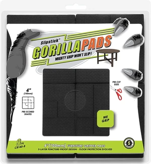 GorillaPads Non Slip Furniture Pads/Floor Grippers (Set of 8 Non Skid Floor Protectors) Pre-Scored to Cut to Multiple Size, 4 Inch Square, Black, CB140-8 GorillaPads Non Slip Furniture Pads/Floor Grippers (Set of 8 Non Skid Floor Protectors) Pre-Scored to Cut to Multiple Size, 4 Inch Square, Black, CB140-8