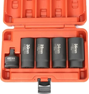 02530A 5 Piece 12 Point Socket Set 1/2 Drive, Lug Nut Remover, Spindle Nut Socket, Axle Nut Socket Set, Metric 30mm - 36mm Socket 1/2 Drive Impact Set, Cr-Mo Impact Adapter, 3/4" - 1/2 Reducer 02530A 5 Piece 12 Point Socket Set 1/2 Drive, Lug Nut Remover, Spindle Nut Socket, Axle Nut Socket Set, Metric 30mm - 36mm Socket 1/2 Drive Impact Set, Cr-Mo Impact Adapter, 3/4" - 1/2 Reducer