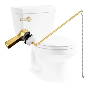Universal Metal Front Mount Flush Toilet Handle Kit, Brushed Gold Solid Brass Toilet Flush Tank Lever with Stainless Steel Adjustable Flapper Chains, Side Tank Toilet Handle for Most Toilets Universal Metal Front Mount Flush Toilet Handle Kit, Brushed Gold Solid Brass Toilet Flush Tank Lever with Stainless Steel Adjustable Flapper Chains, Side Tank Toilet Handle for Most Toilets