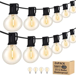 100FT Outdoor Patio Black String Lights with 52 Shatterproof G40 LED Clear Globe Bulbs for Indoor/Outdoor, 2-Pack 50FT Connectable Hanging Lights for Backyard Balcony Party Decor 100FT Outdoor Patio Black String Lights with 52 Shatterproof G40 LED Clear Globe Bulbs for Indoor/Outdoor, 2-Pack 50FT Connectable Hanging Lights for Backyard Balcony Party Decor