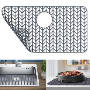 Sink Protectors for Kitchen Sink, 26''x 14'' Silicone Kitchen Sink Mat Grid for Bottom of Farmhouse Stainless Steel Porcelain Sink with Rear Drain (Grey) Sink Protectors for Kitchen Sink, 26''x 14'' Silicone Kitchen Sink Mat Grid for Bottom of Farmhouse Stainless Steel Porcelain Sink with Rear Drain (Grey)