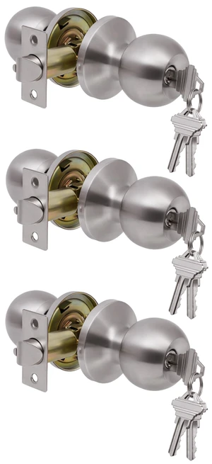 3 Pack Door Knobs with Lock and Key,All Keyed Same Entry Door Knob, Exterior and Interior Door Lock, Door Handle Satin Nickel 3 Pack Door Knobs with Lock and Key,All Keyed Same Entry Door Knob, Exterior and Interior Door Lock, Door Handle Satin Nickel