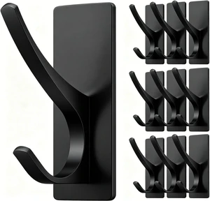 10-Pack Self Adhesive Towel Hooks: Extra Strong 13LB, Stainless Hook for Hanging Loofah, Towels, Coat, Bath Robe Bathroom Shower, Black 10-Pack Self Adhesive Towel Hooks: Extra Strong 13LB, Stainless Hook for Hanging Loofah, Towels, Coat, Bath Robe Bathroom Shower, Black