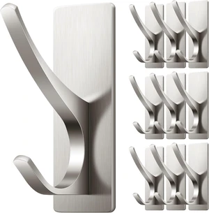 10 Pack Self Adhesive Towel Hooks: Extra Strong 13LB, Stainless Hook for Hanging Loofah, Towels, Coat, Bath Robe Bathroom Shower, Brushed Nickel 10 Pack Self Adhesive Towel Hooks: Extra Strong 13LB, Stainless Hook for Hanging Loofah, Towels, Coat, Bath Robe Bathroom Shower, Brushed Nickel