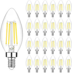 24-Pack Dimmable E12 LED Candelabra Bulbs 40Watt Equivalent, 5000K Daylight White, 450Lumens, 4W B11 Vintage Chandelier Light Bulbs, LED Filament Clear Glass Candle Lamp for Ceiling Fan Home Decor 24-Pack Dimmable E12 LED Candelabra Bulbs 40Watt Equivalent, 5000K Daylight White, 450Lumens, 4W B11 Vintage Chandelier Light Bulbs, LED Filament Clear Glass Candle Lamp for Ceiling Fan Home Decor