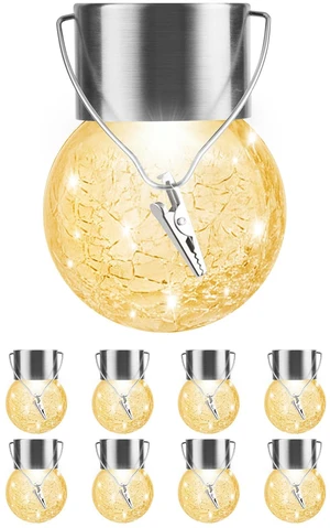 Solar Lights Outdoor Hanging Decorative Globe 8 Pack, Waterproof Solar Lantern with Handle and Clip, Solar Powered Glass Ball Lights for Garden Yard Fence Tree Umbrella Holiday Décor, Warm White Solar Lights Outdoor Hanging Decorative Globe 8 Pack, Waterproof Solar Lantern with Handle and Clip, Solar Powered Glass Ball Lights for Garden Yard Fence Tree Umbrella Holiday Décor, Warm White