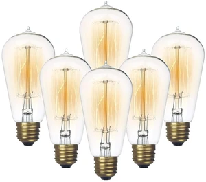 6-Pack Edison Light Bulb 60 Watt Dimmable ST58 Vintage Warm Bulb Antique Vintage Old Fashioned E26 Incandescent Light Bulbs, Clear Glass E26, 2200K 110V 230LM Edison Bulbs for Bedroom&Cafe 6-Pack Edison Light Bulb 60 Watt Dimmable ST58 Vintage Warm Bulb Antique Vintage Old Fashioned E26 Incandescent Light Bulbs, Clear Glass E26, 2200K 110V 230LM Edison Bulbs for Bedroom&Cafe