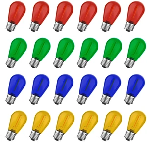 Colored Light Bulbs 24 Pack, S14 Bulbs for Outdoor String Lights 1W Waterproof Multi-Color LED Edison Replacement Bulbs for Patio Porch Backyard Party Light, E26 Base, Red/Green/Blue/Orange Colored Light Bulbs 24 Pack, S14 Bulbs for Outdoor String Lights 1W Waterproof Multi-Color LED Edison Replacement Bulbs for Patio Porch Backyard Party Light, E26 Base, Red/Green/Blue/Orange