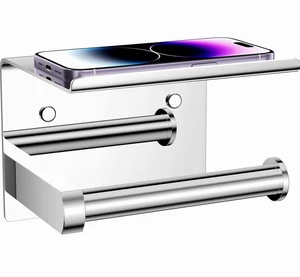 Toilet Paper Holder with Phone Shelf, Adhesive or Screw Wall Mount Toilet Tissue Roll Holder, Rustproof & Multifunctional Stainless Steel Bathroom Storage Dispenser (Polished Chrome) Toilet Paper Holder with Phone Shelf, Adhesive or Screw Wall Mount Toilet Tissue Roll Holder, Rustproof & Multifunctional Stainless Steel Bathroom Storage Dispenser (Polished Chrome)