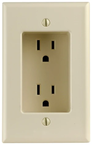 15 Amp 1-Gang Recessed Duplex Receptacle, Residential Grade, with Screws Mounted to Housing, 689-I, Ivory 15 Amp 1-Gang Recessed Duplex Receptacle, Residential Grade, with Screws Mounted to Housing, 689-I, Ivory