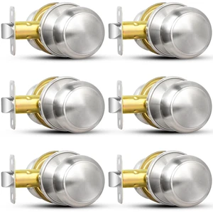 Brushed Nickel Door Knob, 6 Pack Round Keyless Doorknobs Interior Lockset Non-Locking Passage Door Knobs for Bedroom Bathroom Hallway Closet, Modern Design Indoor Door Hardware Brushed Nickel Door Knob, 6 Pack Round Keyless Doorknobs Interior Lockset Non-Locking Passage Door Knobs for Bedroom Bathroom Hallway Closet, Modern Design Indoor Door Hardware