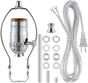 Lamp Making Kit,Make a Lamp or Repair Kit,3-Way Lamp Socket with Matching Cord Lamp Harp Set,Lamp Wiring Kit for Table Floor Lamp,Essential Hardware for DIY Lamp Design or Repair (Silver, 1) Lamp Making Kit,Make a Lamp or Repair Kit,3-Way Lamp Socket with Matching Cord Lamp Harp Set,Lamp Wiring Kit for Table Floor Lamp,Essential Hardware for DIY Lamp Design or Repair (Silver, 1)
