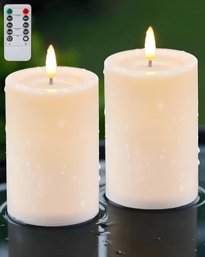 3"x6" Outdoor Waterproof Flameless Candles with Remote Timers Battery 2 Pack Battery Operated Candles, LED Candles, Electric Fake Pillar Candles for Patio, Porch, and Lanterns Decor (Plastic) 3"x6" Outdoor Waterproof Flameless Candles with Remote Timers Battery 2 Pack Battery Operated Candles, LED Candles, Electric Fake Pillar Candles for Patio, Porch, and Lanterns Decor (Plastic)