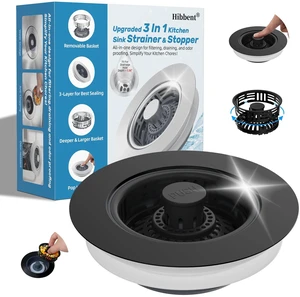 3 in 1 Kitchen Sink Drain Strainer, Metal Pop Up Stopper Larger Anti-Clogging Basket, 3-Layer Seal, Detachable Sink Drain Plug for US Standard 3-1/2" Drain, Black 3 in 1 Kitchen Sink Drain Strainer, Metal Pop Up Stopper Larger Anti-Clogging Basket, 3-Layer Seal, Detachable Sink Drain Plug for US Standard 3-1/2" Drain, Black