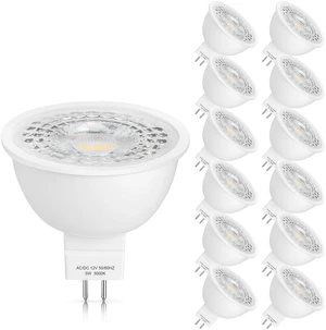 12 Pack MR16 LED Bulbs 5W GU5.3 12V Spotlights, 3000K Soft White 50W Halogen Equivalent, Non-Dimmable, 45° Beam Angle, 450lm, Landscape, Recessed, Track Lighting, Low Voltage, Bi-Pin Base 12 Pack MR16 LED Bulbs 5W GU5.3 12V Spotlights, 3000K Soft White 50W Halogen Equivalent, Non-Dimmable, 45° Beam Angle, 450lm, Landscape, Recessed, Track Lighting, Low Voltage, Bi-Pin Base