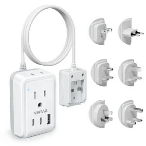 Universal Travel Adapter, 5ft Detachable Cord Type A/C/G/D/I/M Plugs 5 in 1 with 2 AC 3 USB Ports (2 USB C), 17W Fast Charge, International Power Adapter for US to Europe UK India Africa Japan Universal Travel Adapter, 5ft Detachable Cord Type A/C/G/D/I/M Plugs 5 in 1 with 2 AC 3 USB Ports (2 USB C), 17W Fast Charge, International Power Adapter for US to Europe UK India Africa Japan