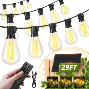 30FT Solar String Lights Waterproof, 10+1 LED Shatterproof Bulbs Solar Powered with Remote & USB Port, 3 Modes Dimmable Outdoor Lights for Patio, Garden, Camping 30FT Solar String Lights Waterproof, 10+1 LED Shatterproof Bulbs Solar Powered with Remote & USB Port, 3 Modes Dimmable Outdoor Lights for Patio, Garden, Camping