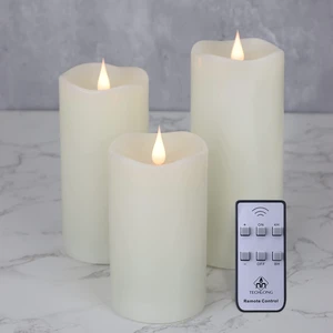 Flickering Flameless Candles with 3D Moving Flame Set of 3(H 5" 6" 7" x D 3"), Last 1000+ Hours Battery Operated Candles with Remote Timer, Ivory Real Wax Electric LED Pillar Candles Flickering Flameless Candles with 3D Moving Flame Set of 3(H 5" 6" 7" x D 3"), Last 1000+ Hours Battery Operated Candles with Remote Timer, Ivory Real Wax Electric LED Pillar Candles